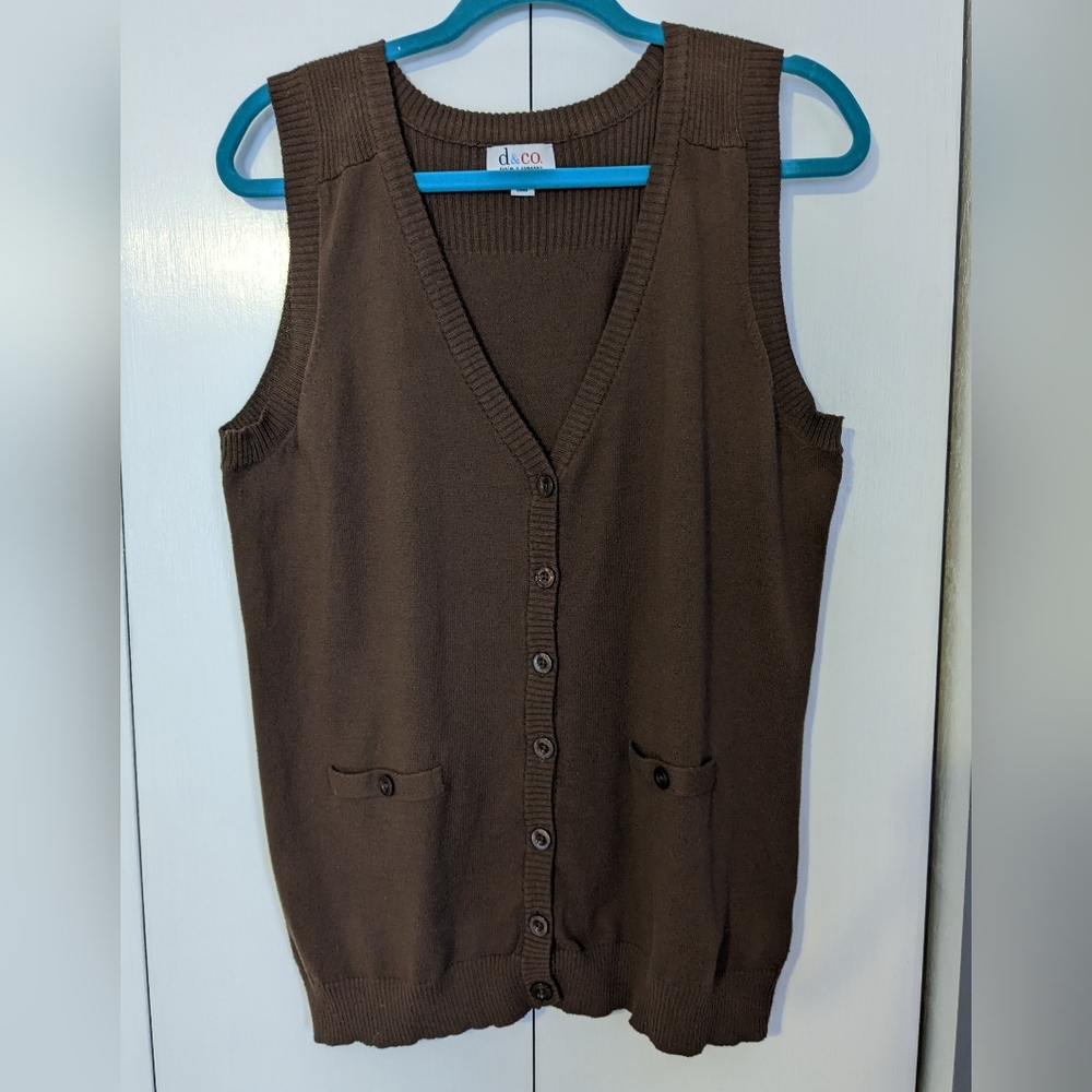 Women's Denim & CO. Button Down Sweater Vest w/ Faux Pockets Size L